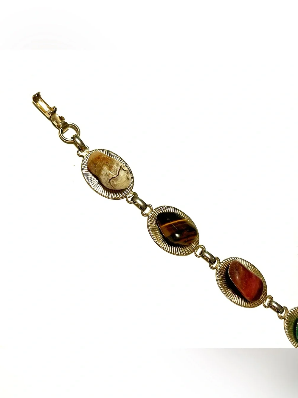 Multi-Stone Gold-Tone Link Bracelet